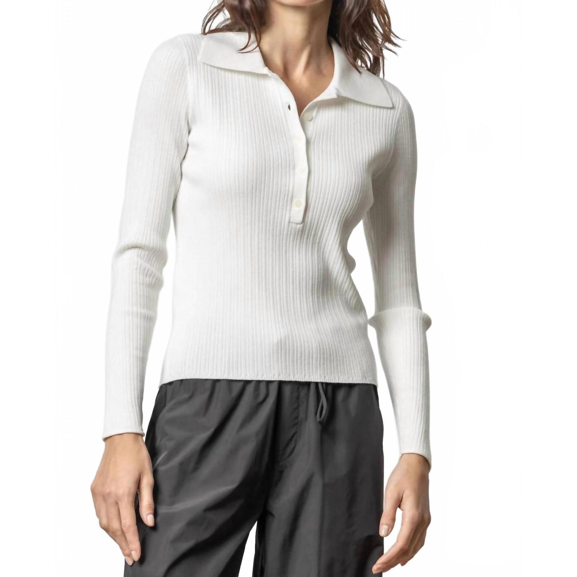 New Lilla P Polo Collar Henley Sweater In White
